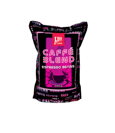 A 500g packet of Caffe Blend packet containing espresso beans