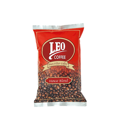 A packet of Leo coffee's House blend filter coffee