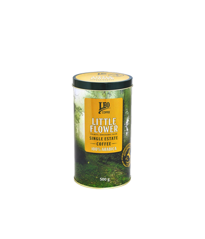 A can of LEO estate single origin coffee made form 100% Arabica Beans